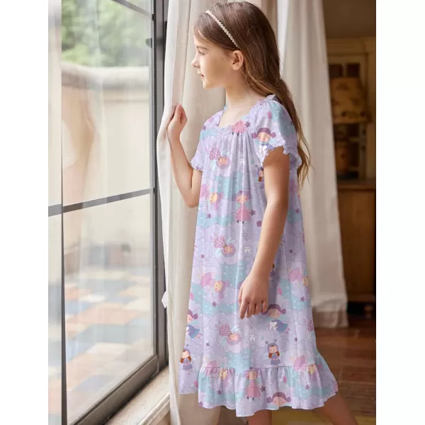Arshiner Girls Nightgowns Sleepwear Short Sleeve Victorian Pajama Dress Soft Princess Sleepshirt for 3-12 Years Kids
