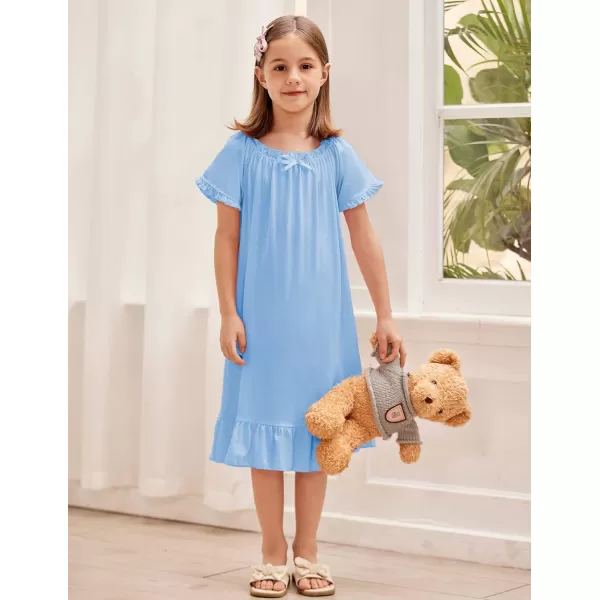 Arshiner Girls Nightgowns Sleepwear Short Sleeve Victorian Pajama Dress Soft Princess Sleepshirt for 3-12 Years Kids
