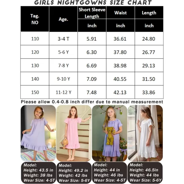 Arshiner Girls Nightgowns Sleepwear Short Sleeve Victorian Pajama Dress Soft Princess Sleepshirt for 3-12 Years Kids