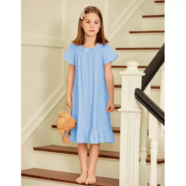 Arshiner Girls Nightgowns Sleepwear Short Sleeve Victorian Pajama Dress Soft Princess Sleepshirt for 3-12 Years Kids