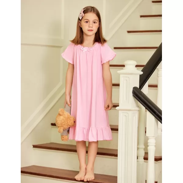 Arshiner Girls Nightgowns Sleepwear Short Sleeve Victorian Pajama Dress Soft Princess Sleepshirt for 3-12 Years Kids