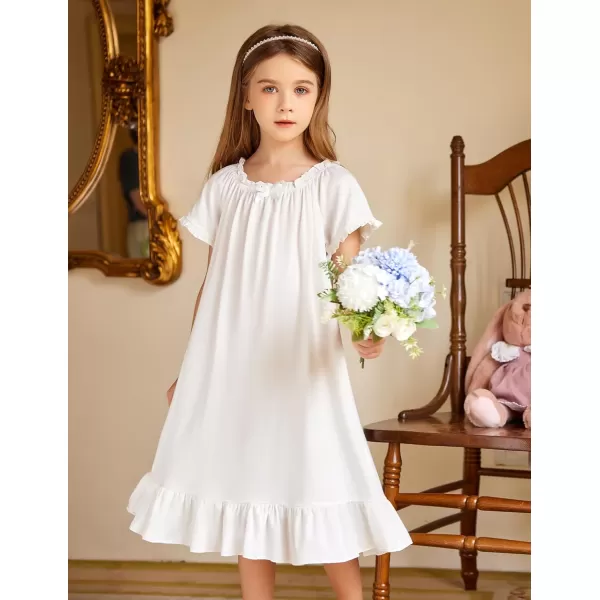 Arshiner Girls Nightgowns Sleepwear Short Sleeve Victorian Pajama Dress Soft Princess Sleepshirt for 3-12 Years Kids