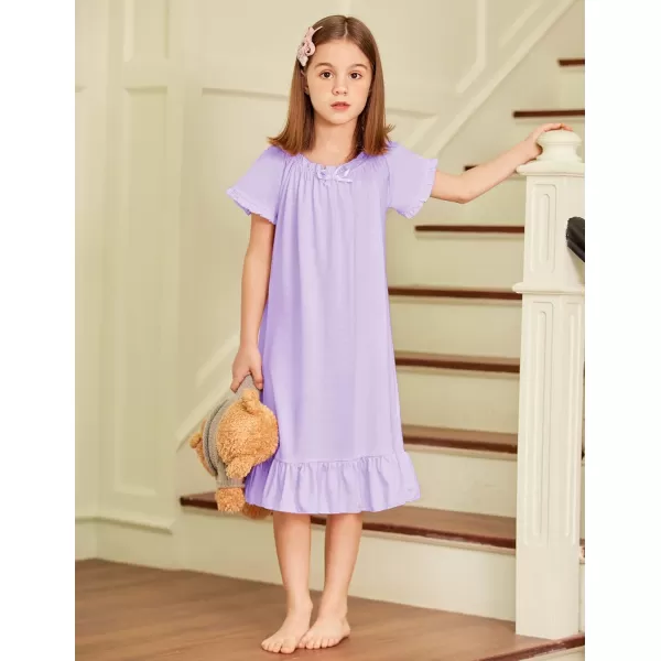 Arshiner Girls Nightgowns Sleepwear Short Sleeve Victorian Pajama Dress Soft Princess Sleepshirt for 3-12 Years Kids