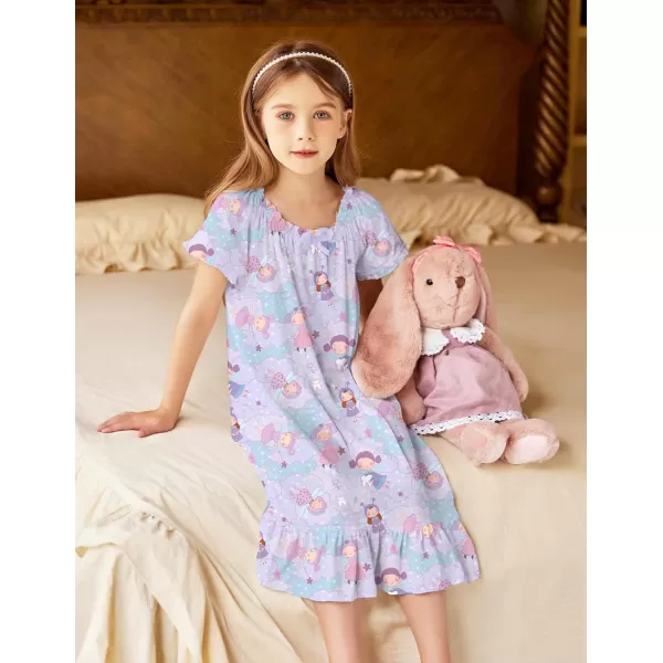 Arshiner Girls Nightgowns Sleepwear Short Sleeve Victorian Pajama Dress Soft Princess Sleepshirt for 3-12 Years Kids