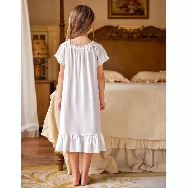 Arshiner Girls Nightgowns Sleepwear Short Sleeve Victorian Pajama Dress Soft Princess Sleepshirt for 3-12 Years Kids