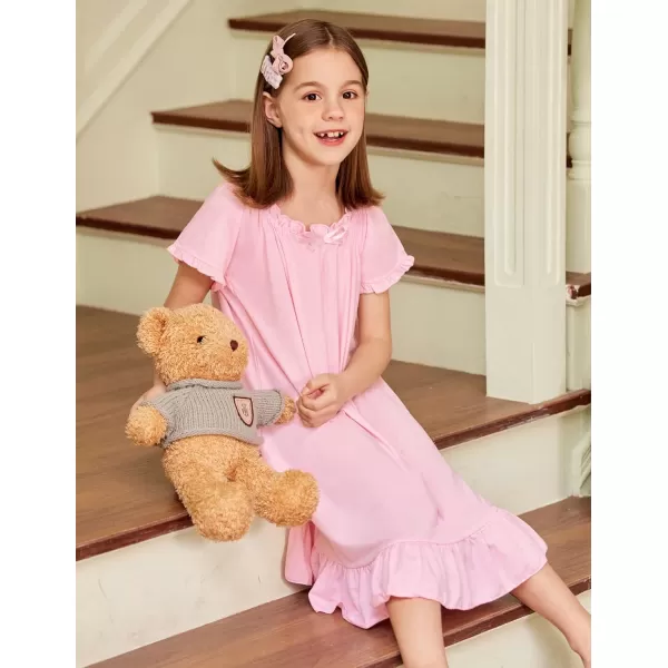 Arshiner Girls Nightgowns Sleepwear Short Sleeve Victorian Pajama Dress Soft Princess Sleepshirt for 3-12 Years Kids