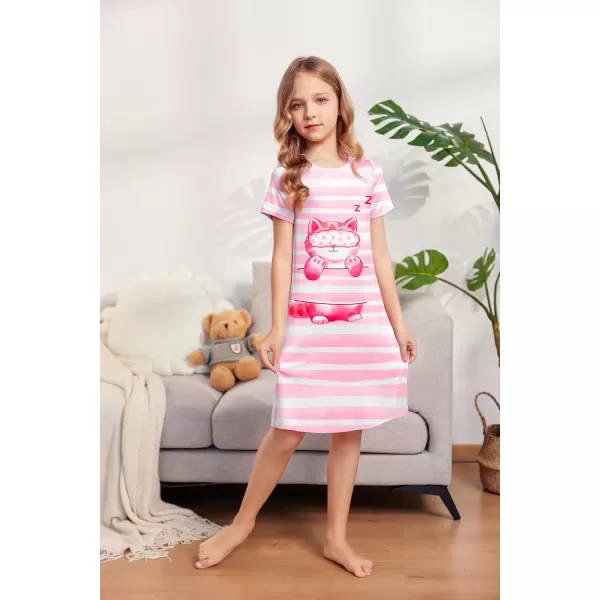 Arshiner Girls Nightgowns Summer Soft Cute Cartoon Print Pajama Sleep Dress for Kids 4-12 Years