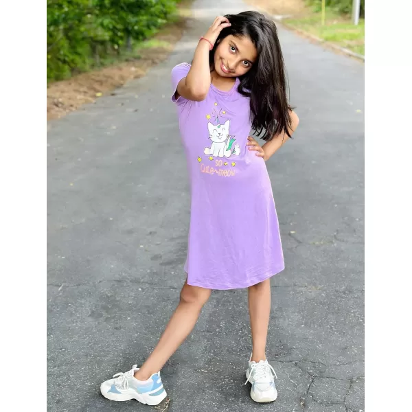 Arshiner Girls Nightgowns Summer Soft Cute Cartoon Print Pajama Sleep Dress for Kids 4-12 Years