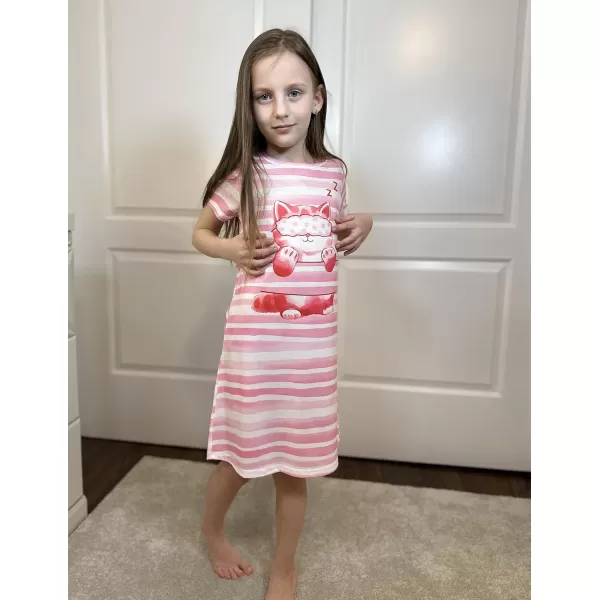 Arshiner Girls Nightgowns Summer Soft Cute Cartoon Print Pajama Sleep Dress for Kids 4-12 Years