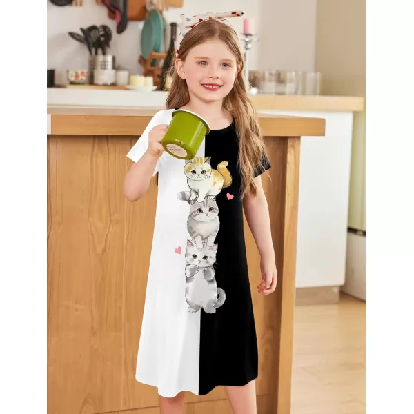 Arshiner Girls Nightgowns Summer Soft Cute Cartoon Print Pajama Sleep Dress for Kids 4-12 Years