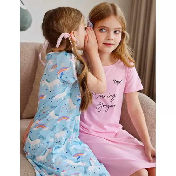 Arshiner Girls Nightgowns Summer Soft Cute Cartoon Print Pajama Sleep Dress for Kids 4-12 Years