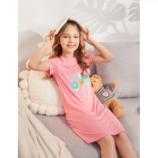 Arshiner Girls Nightgowns Summer Soft Cute Cartoon Print Pajama Sleep Dress for Kids 4-12 Years
