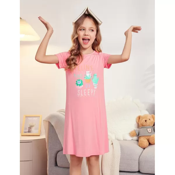 Arshiner Girls Nightgowns Summer Soft Cute Cartoon Print Pajama Sleep Dress for Kids 4-12 Years