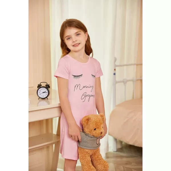Arshiner Girls Nightgowns Summer Soft Cute Cartoon Print Pajama Sleep Dress for Kids 4-12 Years