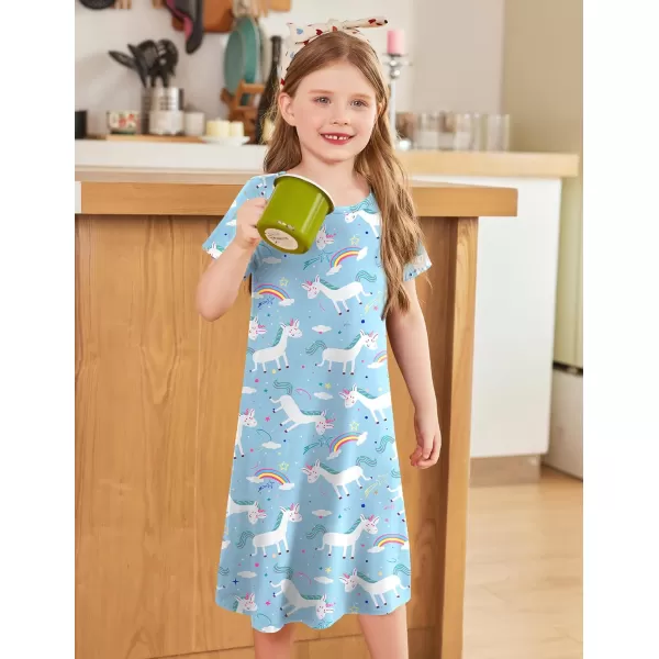 Arshiner Girls Nightgowns Summer Soft Cute Cartoon Print Pajama Sleep Dress for Kids 4-12 Years