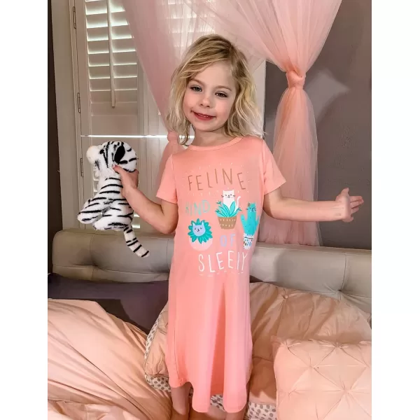 Arshiner Girls Nightgowns Summer Soft Cute Cartoon Print Pajama Sleep Dress for Kids 4-12 Years