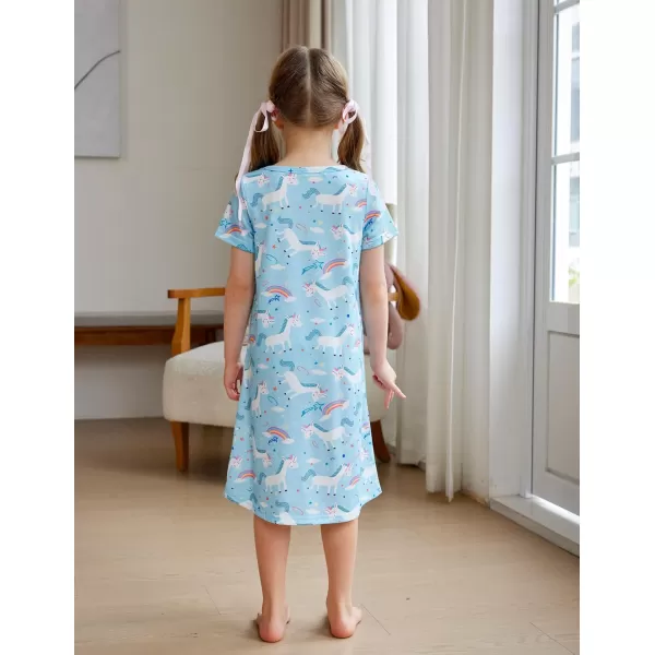 Arshiner Girls Nightgowns Summer Soft Cute Cartoon Print Pajama Sleep Dress for Kids 4-12 Years