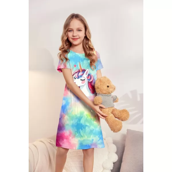 Arshiner Girls Nightgowns Summer Soft Cute Cartoon Print Pajama Sleep Dress for Kids 4-12 Years