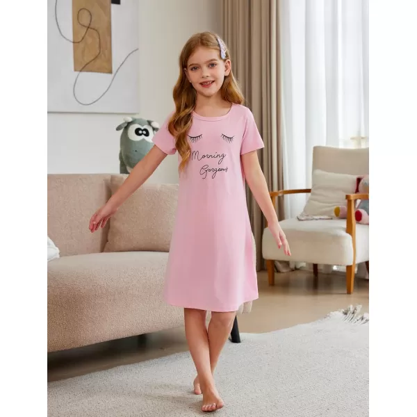 Arshiner Girls Nightgowns Summer Soft Cute Cartoon Print Pajama Sleep Dress for Kids 4-12 Years