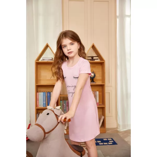 Arshiner Girls Nightgowns Summer Soft Cute Cartoon Print Pajama Sleep Dress for Kids 4-12 Years