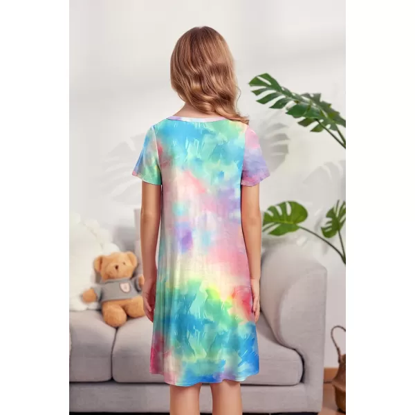 Arshiner Girls Nightgowns Summer Soft Cute Cartoon Print Pajama Sleep Dress for Kids 4-12 Years