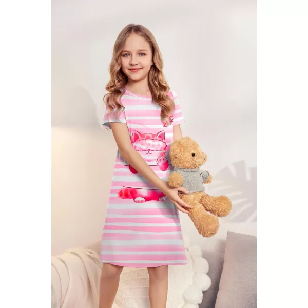 Arshiner Girls Nightgowns Summer Soft Cute Cartoon Print Pajama Sleep Dress for Kids 4-12 Years