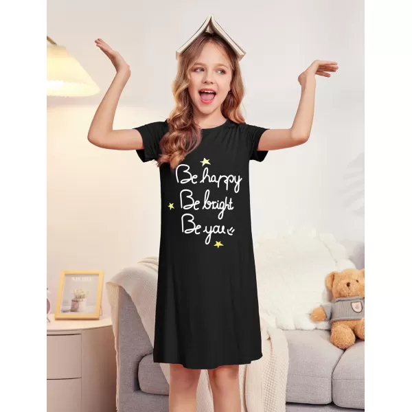 Arshiner Girls Nightgowns Summer Soft Cute Cartoon Print Pajama Sleep Dress for Kids 4-12 Years