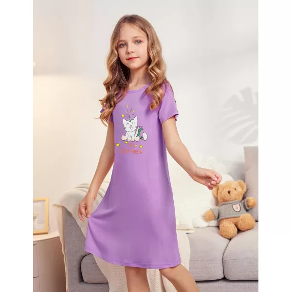 Arshiner Girls Nightgowns Summer Soft Cute Cartoon Print Pajama Sleep Dress for Kids 4-12 Years