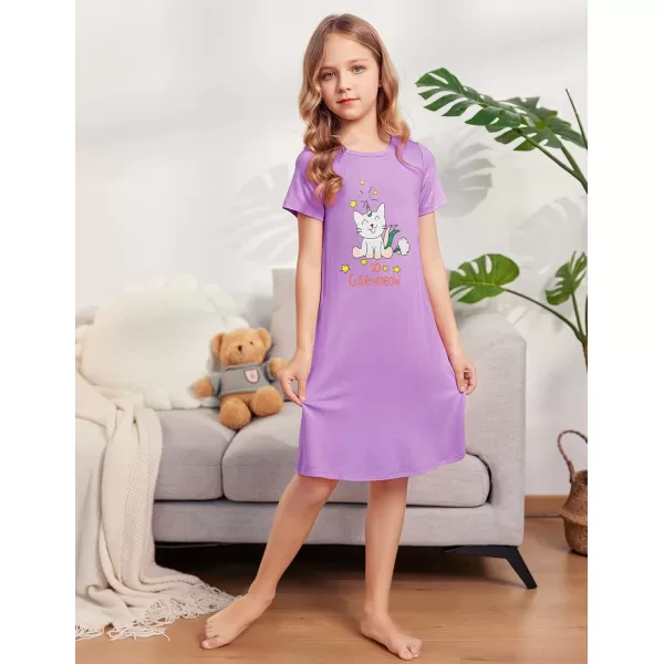 Arshiner Girls Nightgowns Summer Soft Cute Cartoon Print Pajama Sleep Dress for Kids 4-12 Years