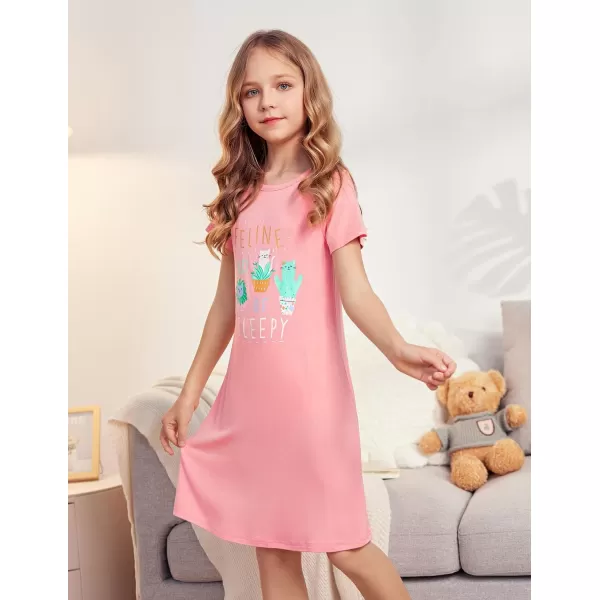 Arshiner Girls Nightgowns Summer Soft Cute Cartoon Print Pajama Sleep Dress for Kids 4-12 Years