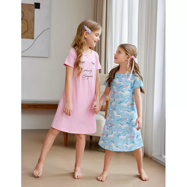 Arshiner Girls Nightgowns Summer Soft Cute Cartoon Print Pajama Sleep Dress for Kids 4-12 Years