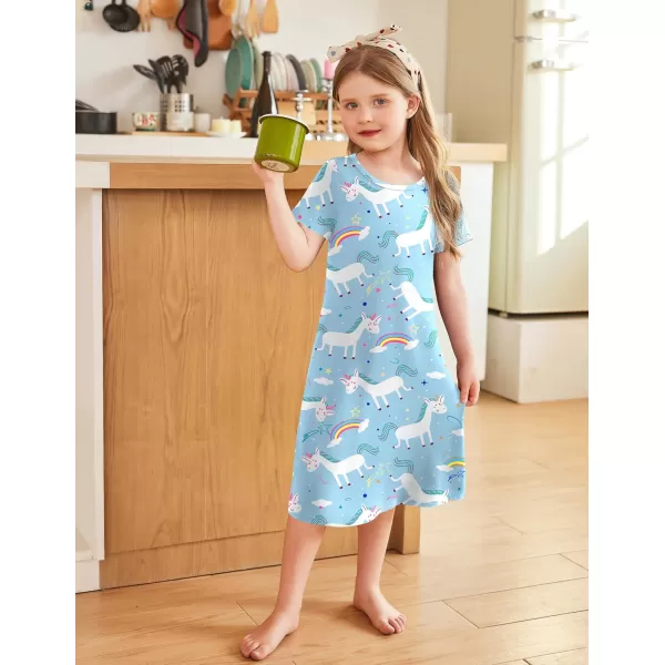 Arshiner Girls Nightgowns Summer Soft Cute Cartoon Print Pajama Sleep Dress for Kids 4-12 Years