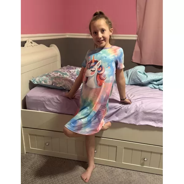 Arshiner Girls Nightgowns Summer Soft Cute Cartoon Print Pajama Sleep Dress for Kids 4-12 Years