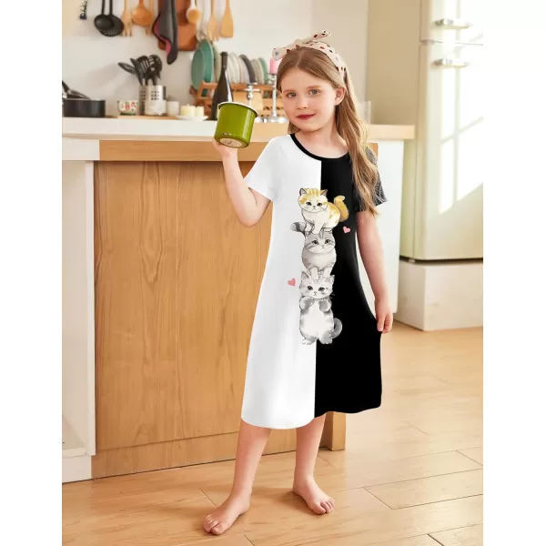 Arshiner Girls Nightgowns Summer Soft Cute Cartoon Print Pajama Sleep Dress for Kids 4-12 Years