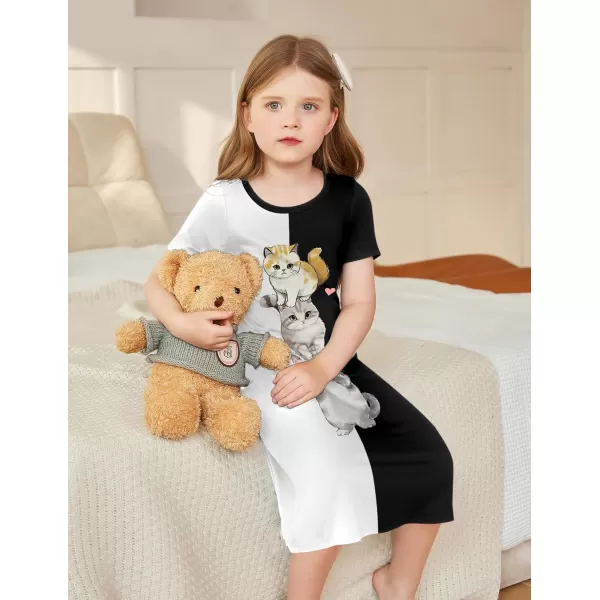 Arshiner Girls Nightgowns Summer Soft Cute Cartoon Print Pajama Sleep Dress for Kids 4-12 Years