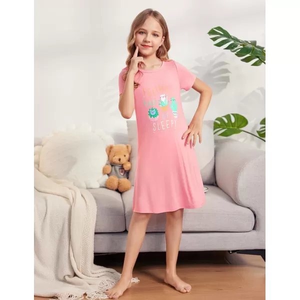 Arshiner Girls Nightgowns Summer Soft Cute Cartoon Print Pajama Sleep Dress for Kids 4-12 Years