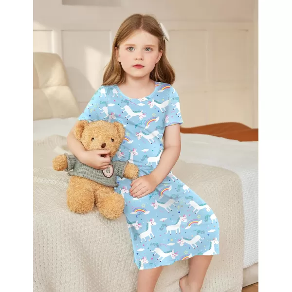 Arshiner Girls Nightgowns Summer Soft Cute Cartoon Print Pajama Sleep Dress for Kids 4-12 Years