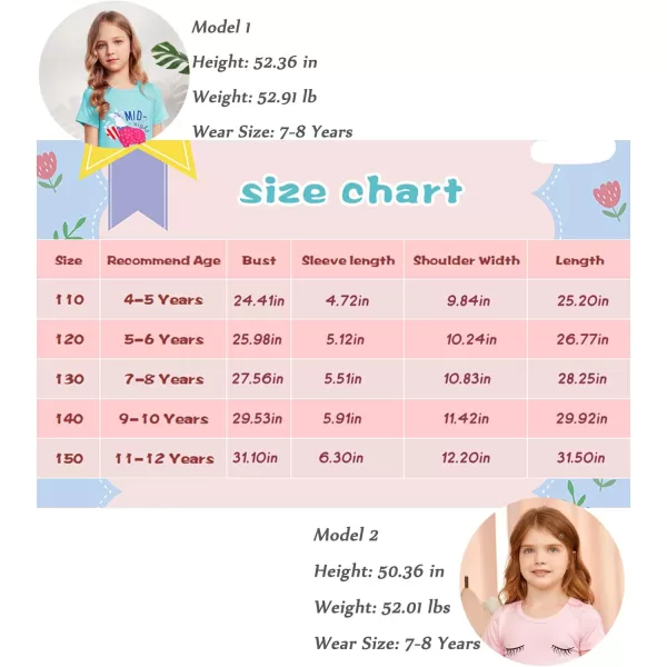 Arshiner Girls Nightgowns Summer Soft Cute Cartoon Print Pajama Sleep Dress for Kids 4-12 Years