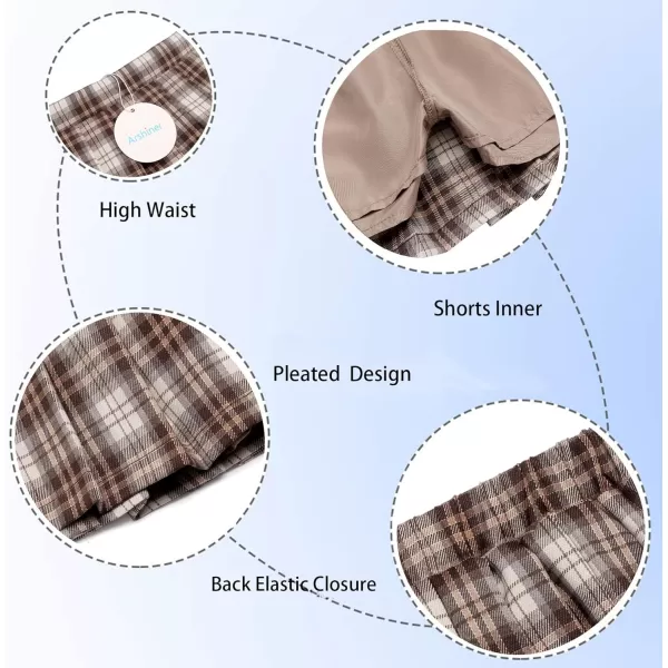 Arshiner Girls Pleated Skirt High Waisted Plaid A-line Skirts with Lining Shorts School Uniform