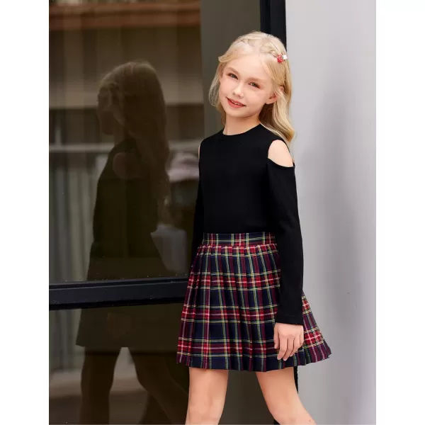 Arshiner Girls Pleated Skirt High Waisted Plaid A-line Skirts with Lining Shorts School Uniform
