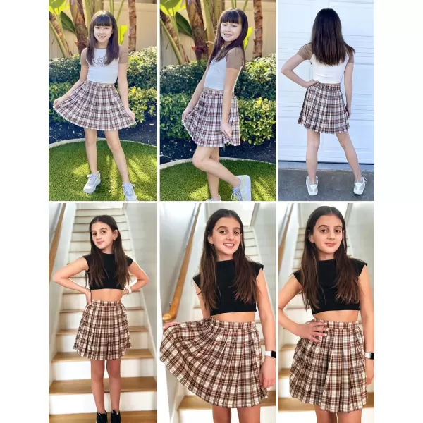 Arshiner Girls Pleated Skirt High Waisted Plaid A-line Skirts with Lining Shorts School Uniform
