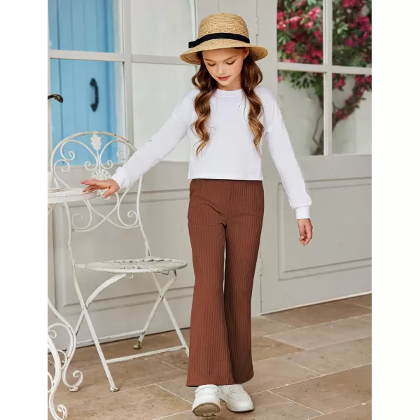 Arshiner Girls Print Flare Leggings Kids Elastic High Waisted Bell Bottoms Yoga Pants with Pockets