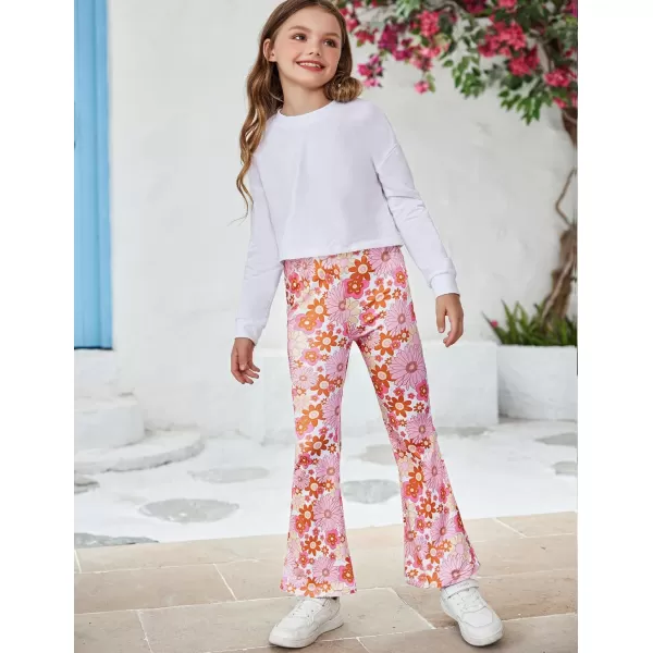 Arshiner Girls Print Flare Leggings Kids Elastic High Waisted Bell Bottoms Yoga Pants with Pockets