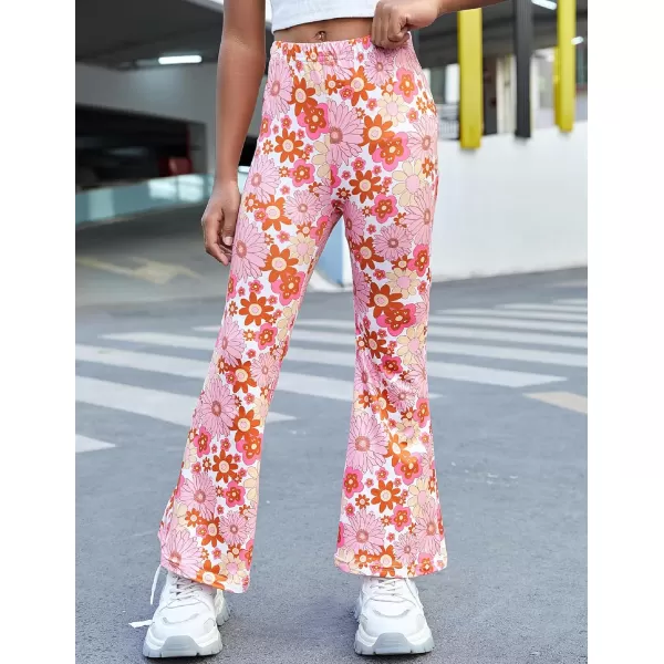 Arshiner Girls Print Flare Leggings Kids Elastic High Waisted Bell Bottoms Yoga Pants with Pockets