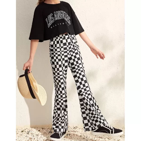 Arshiner Girls Print Flare Leggings Kids Elastic High Waisted Bell Bottoms Yoga Pants with Pockets