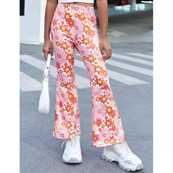 Arshiner Girls Print Flare Leggings Kids Elastic High Waisted Bell Bottoms Yoga Pants with Pockets