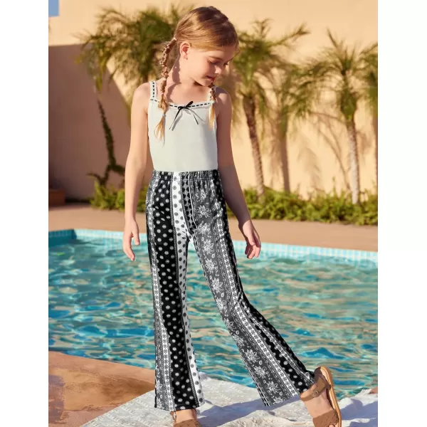 Arshiner Girls Print Flare Leggings Kids Elastic High Waisted Bell Bottoms Yoga Pants with Pockets