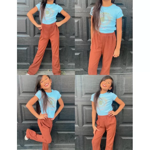 Arshiner Girls Print Flare Leggings Kids Elastic High Waisted Bell Bottoms Yoga Pants with Pockets