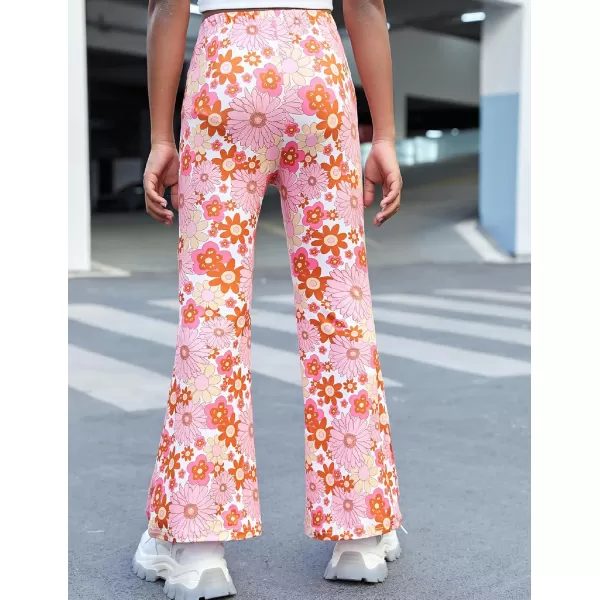 Arshiner Girls Print Flare Leggings Kids Elastic High Waisted Bell Bottoms Yoga Pants with Pockets