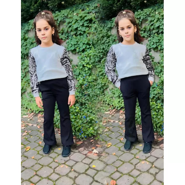 Arshiner Girls Print Flare Leggings Kids Elastic High Waisted Bell Bottoms Yoga Pants with Pockets